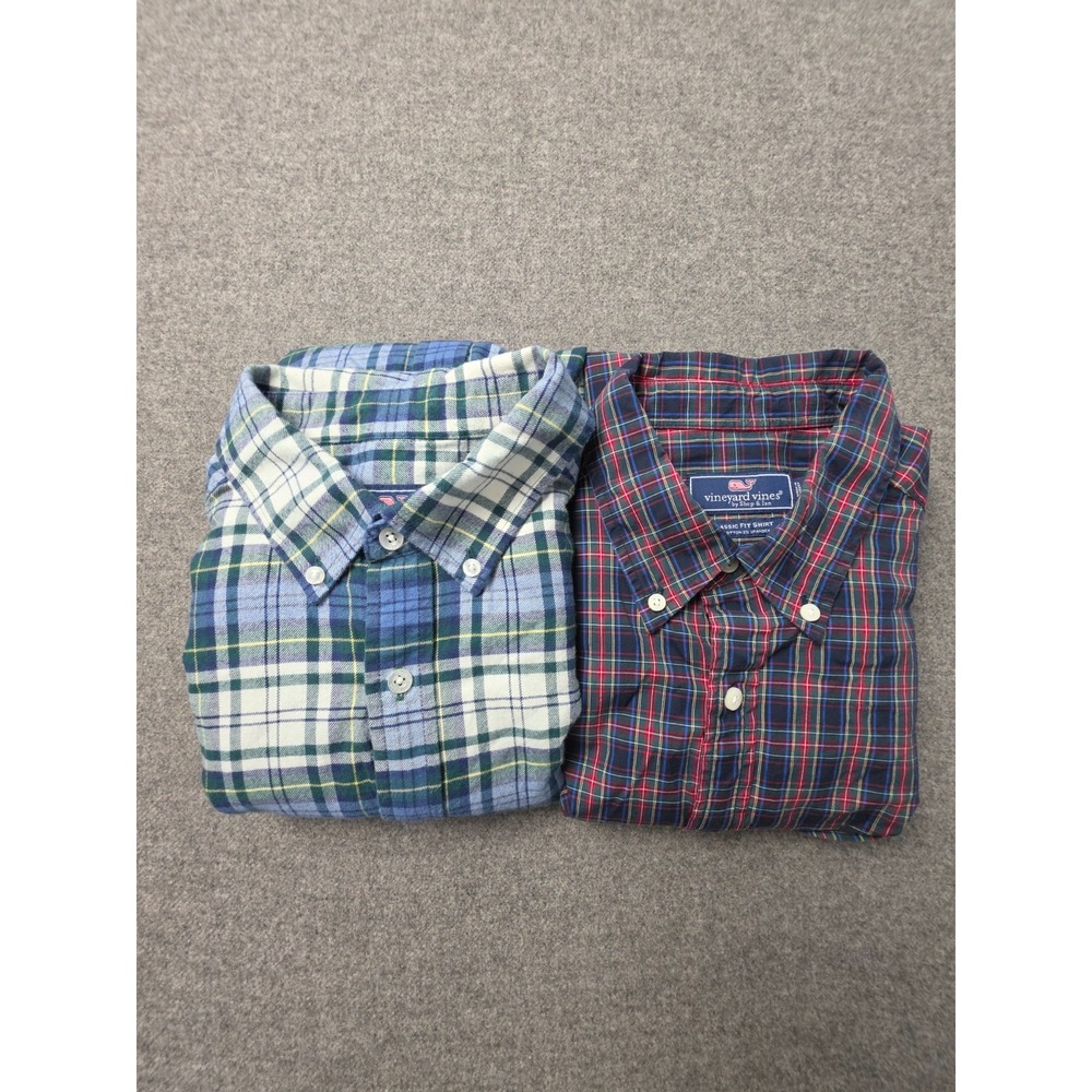 Lot of 2 Vineyard Vines Whale Shirt Mens M Multi Plaid Classic Fit Button Down